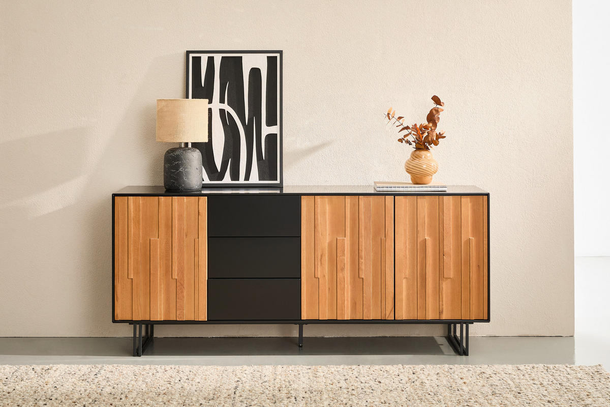 SIDEBOARD  180/77,5/40 cm 3 Schublade(n)  - Eichefarben/Schwarz, Trend, Holz/Holzwerkstoff (180/77,5/40cm) - Xora