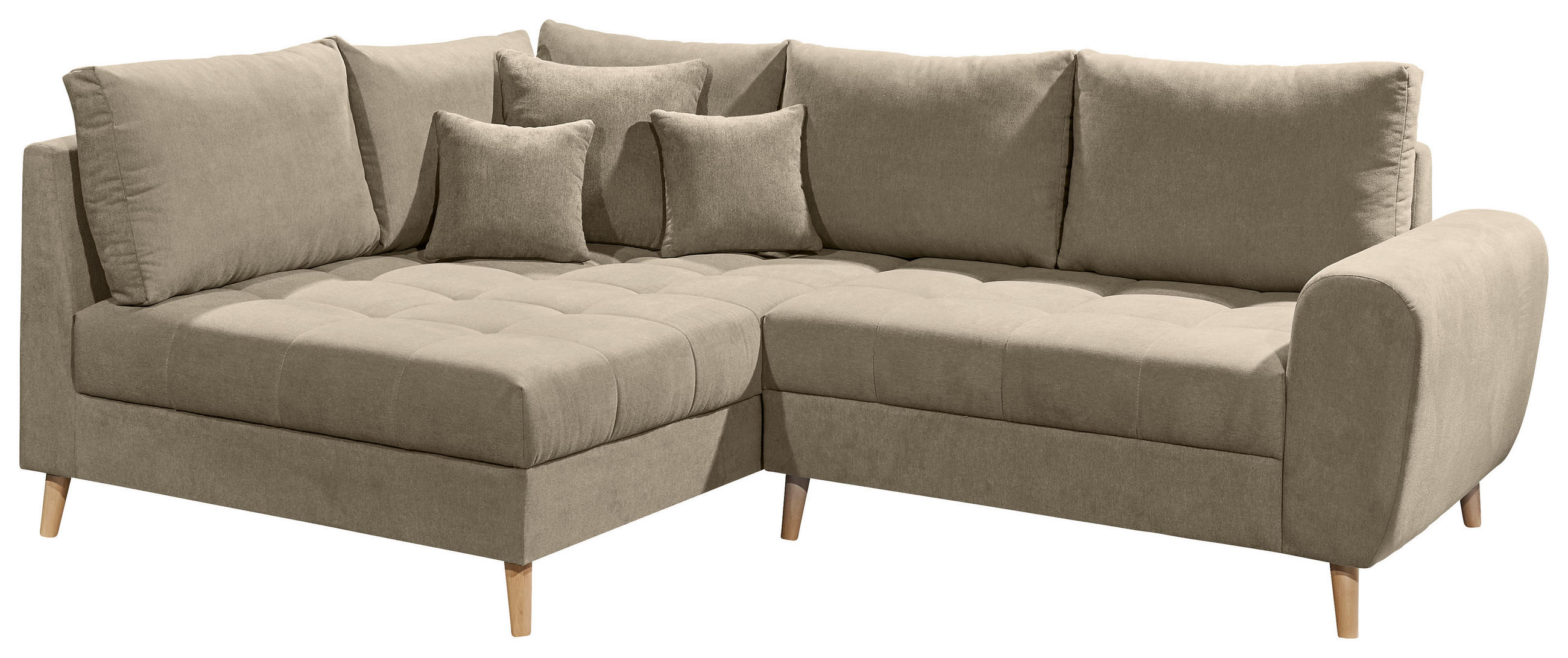 ECKSOFA in Mikrovelours Sandfarben  175/249 cm  - Sandfarben/Kieferfarben, KONVENTIONELL, Holzwerkstoff/Kunststoff (175/249cm) - MID.YOU