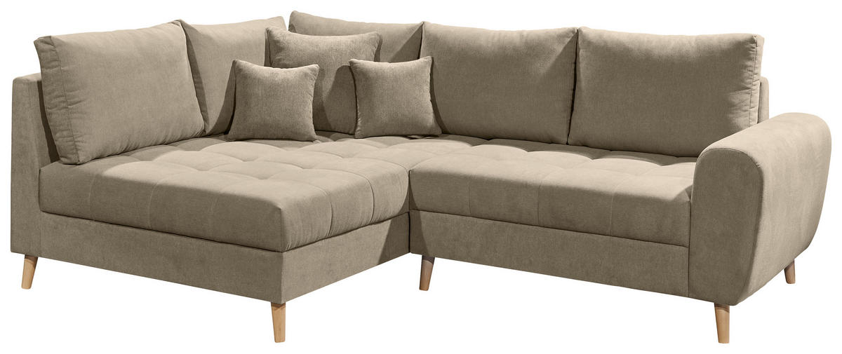 ECKSOFA Sandfarben Mikrovelours  - Sandfarben/Kieferfarben, KONVENTIONELL, Kunststoff/Textil (175/249cm) - MID.YOU