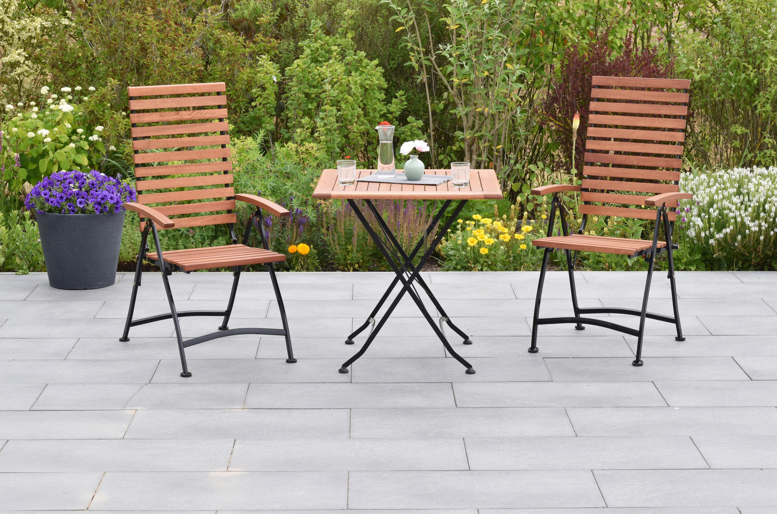 GARTENTISCHGRUPPE EukalyptusholzHartholz Stahl  - Graphitfarben/Naturfarben, KONVENTIONELL, Holz/Metall - Gardenson