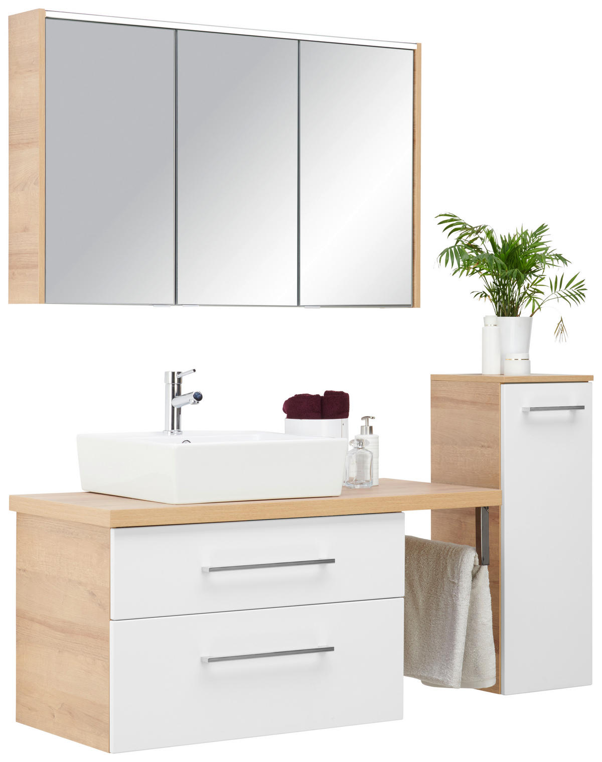BADEZIMMER  in 110 cm  - Eichefarben/Weiß, MODERN, Glas/Keramik (110cm) - Voleo