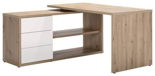 ECKSCHREIBTISCH 139/139/72 cm  in Eiche Artisan, Weiß Hochglanz  - Weiß Hochglanz/Eiche Artisan, Design, Holzwerkstoff (139/139/72cm) - Stylife