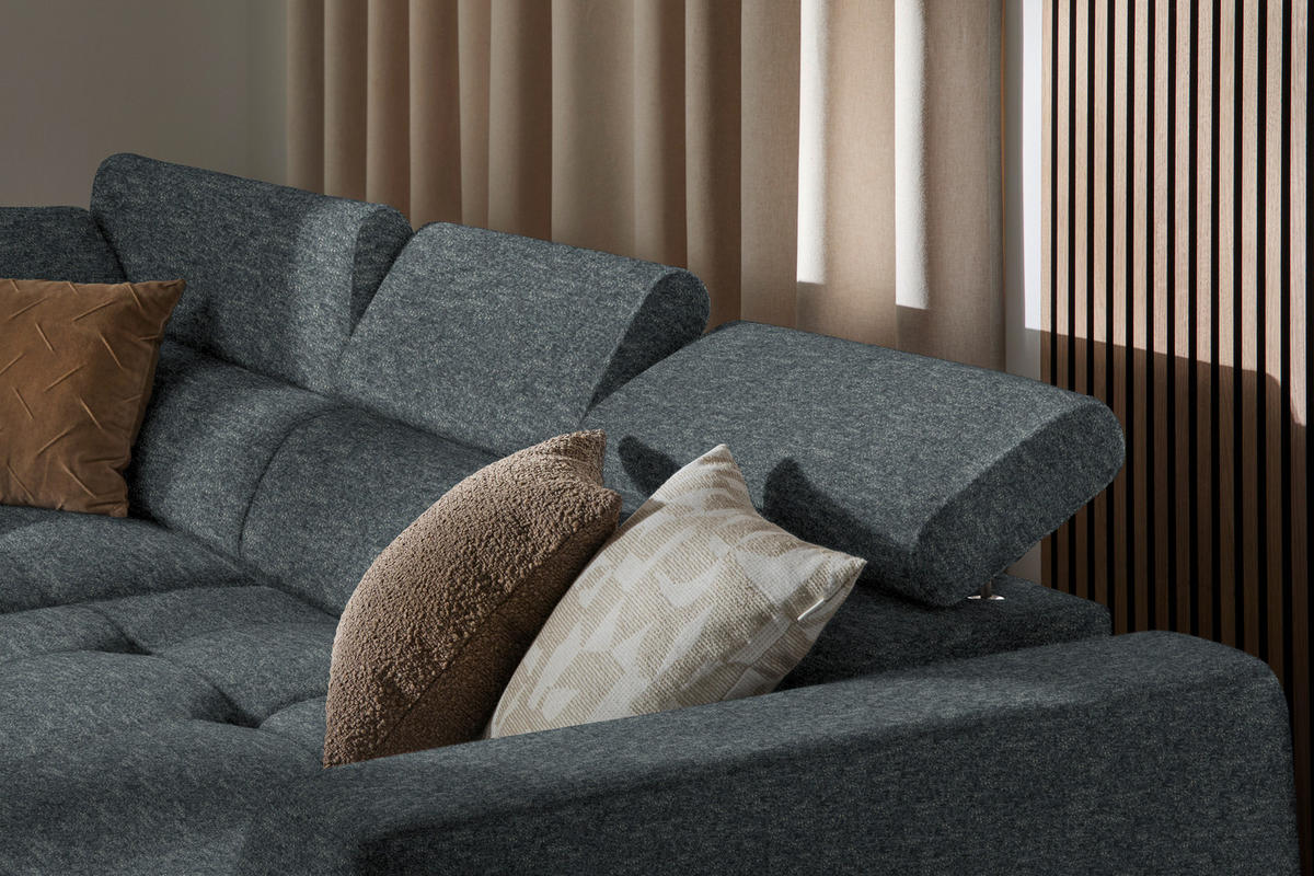 ECKSOFA in Chenille Grau  - Schwarz/Grau, Design, Kunststoff/Textil (205/284cm) - MID.YOU