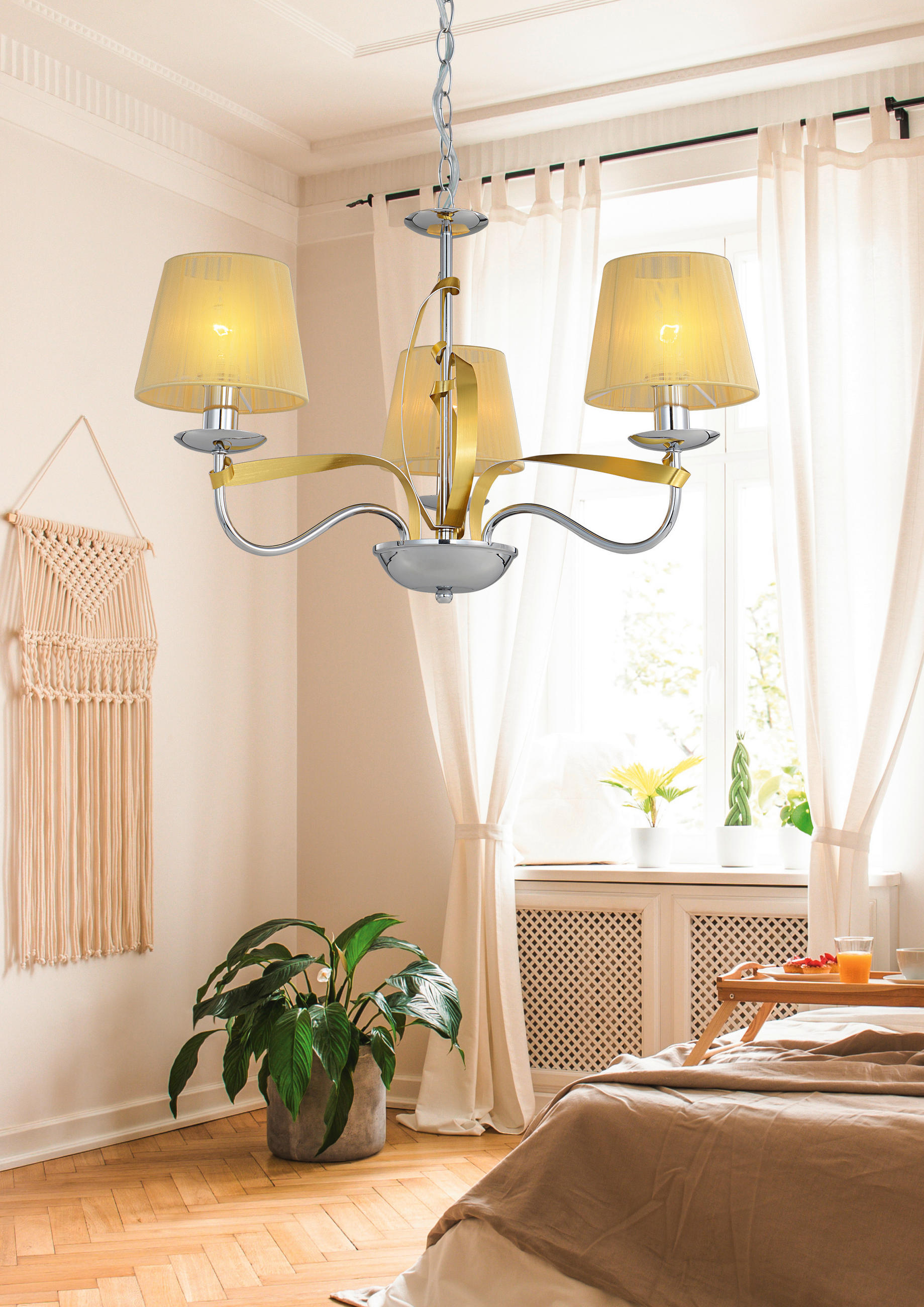PENDELLEUCHTE 60/60/100 cm  - Chromfarben/Goldfarben, KONVENTIONELL, Metall (60/60/100cm)