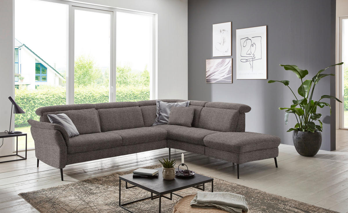 ECKSOFA in Struktur Dunkelgrau  - Dunkelgrau/Schwarz, Modern, Textil/Metall (275/235cm) - Cantus