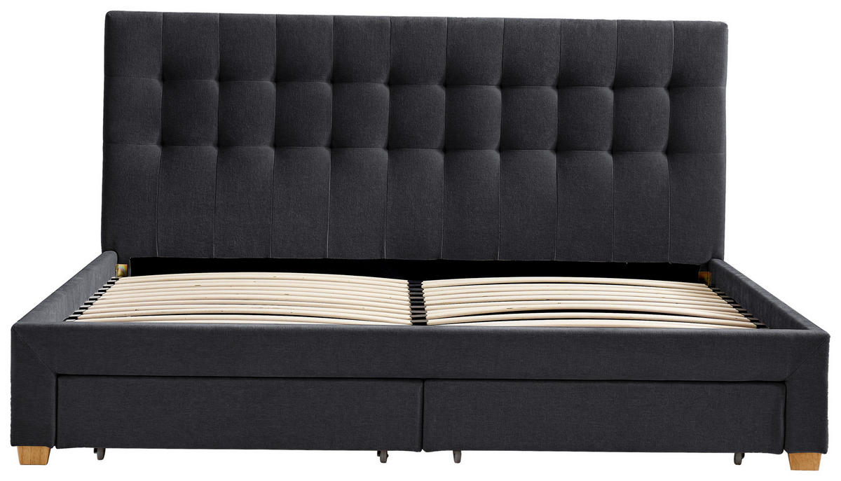 POLSTERBETT 140/200 cm, inkl. gepolstertes Kopfteil, Lattenrost, Bettschubladen,  in Dunkelgrau  - Dunkelgrau/Naturfarben, Design, Holz/Textil (140/200cm) - Boxxx