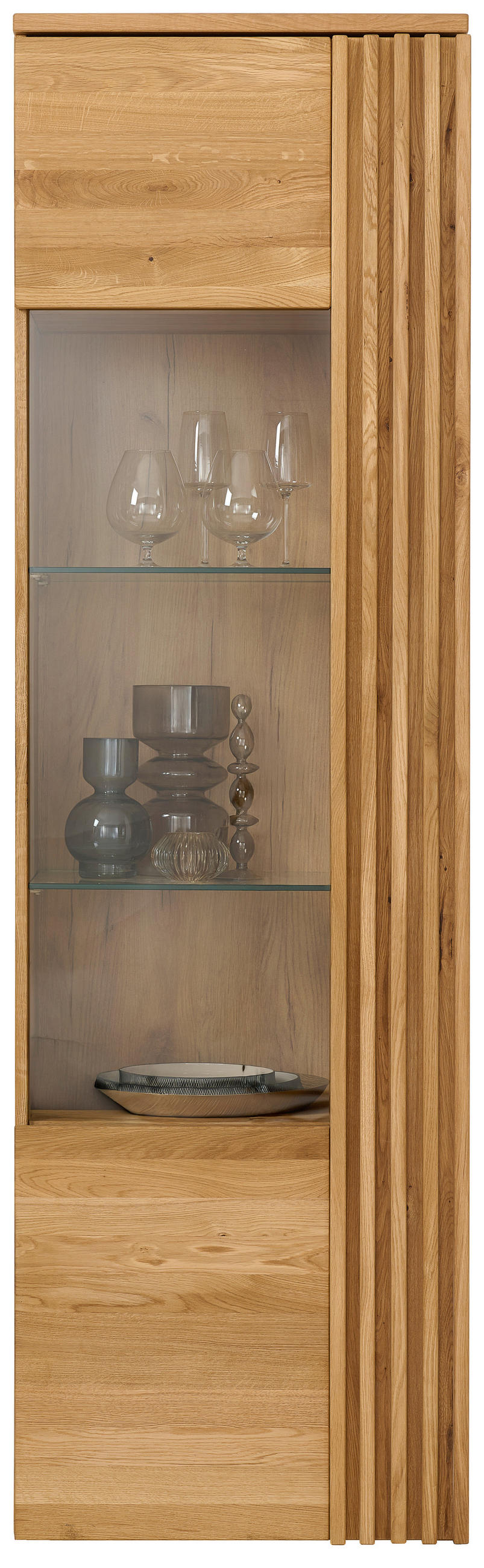 VITRINE  in massiv Eiche Eichefarben  - Eichefarben, Natur, Glas/Holz (59.6/200/44cm) - Linea Natura