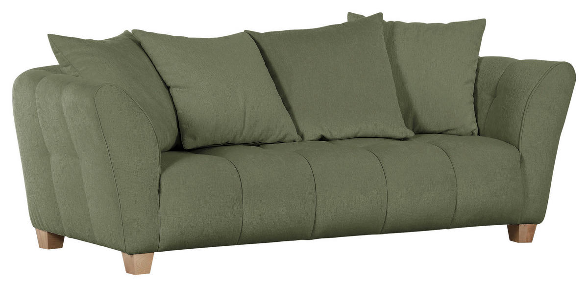 3-SITZER-SOFA Chenille Grün  - Buchefarben/Grün, KONVENTIONELL, Holz/Textil (212/72/95cm) - Milino