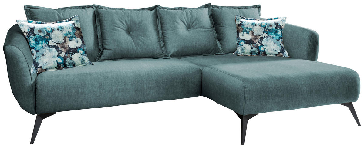 ECKSOFA  in Velours Blau, Multicolor  277/162 cm  - Blau/Multicolor, MODERN, Holz/Textil (277/162cm) - Livetastic