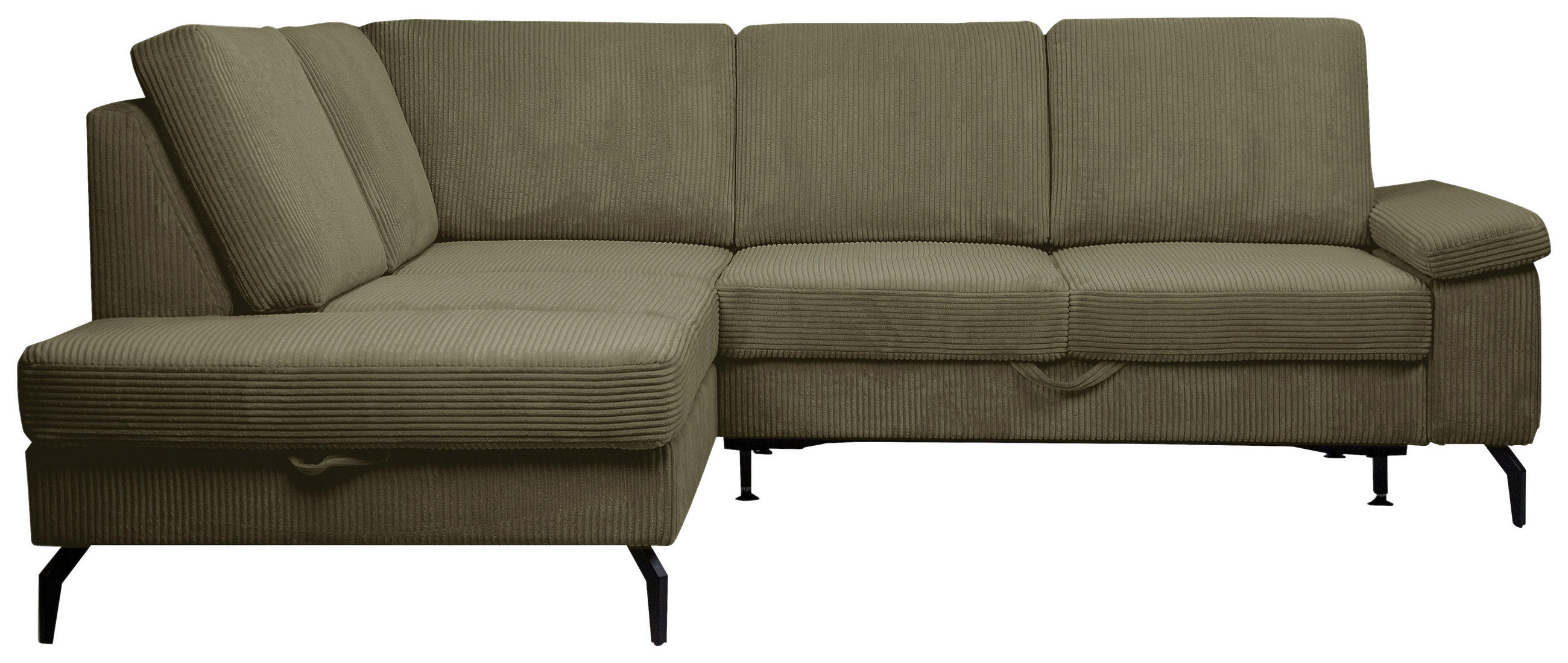 ECKSOFA Olivgrün Velours Bettkasten, Sitzvorzug  - Schwarz/Olivgrün, KONVENTIONELL, Textil/Metall (206/253cm) - Venda