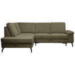 ECKSOFA Olivgrün Velours Bettkasten, Sitzvorzug  - Schwarz/Olivgrün, KONVENTIONELL, Textil/Metall (206/253cm) - Venda