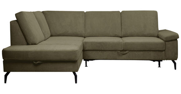 ECKSOFA Olivgrün Velours Bettkasten, Sitzvorzug  - Schwarz/Olivgrün, KONVENTIONELL, Textil/Metall (206/253cm) - Venda