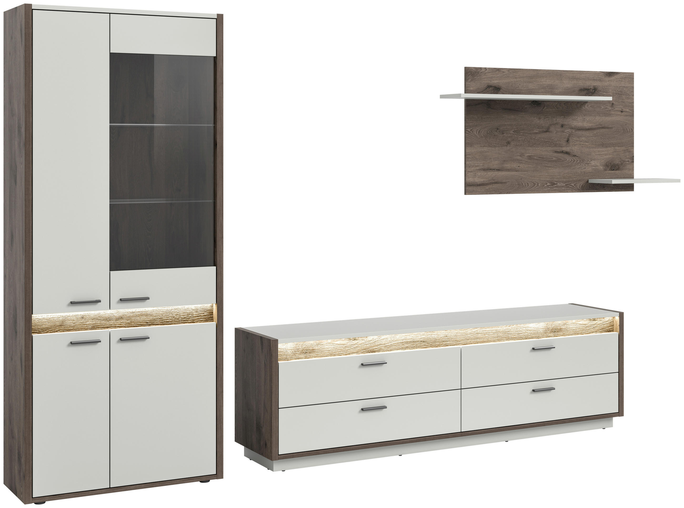 WOHNWAND 3-teilig in Hellgrau 299/198/43 cm - Anthrazit/Hellgrau, Design, Holzwerkstoff/Metall (299/198/43cm) - MID.YOU