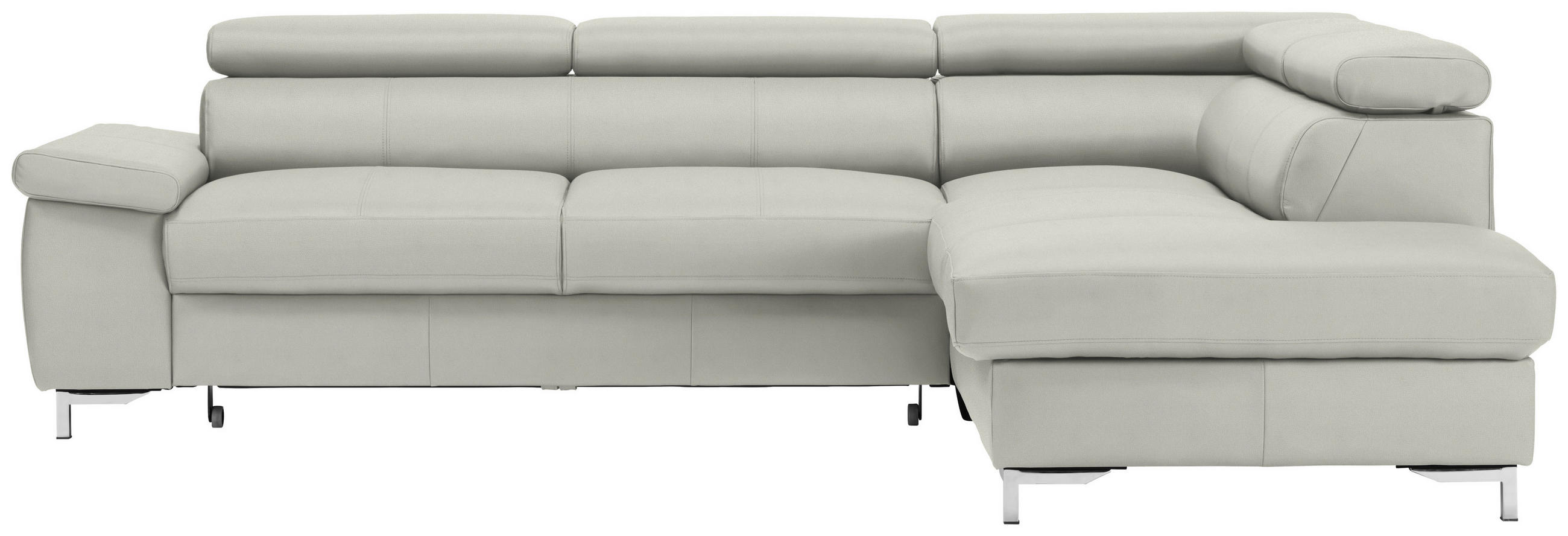 ECKSOFA in Echtleder Hellgrau  - Chromfarben/Hellgrau, Design, Leder/Metall (268/213cm) - Stylife