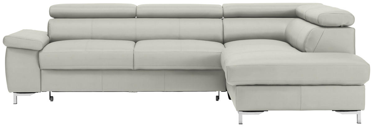 ECKSOFA in Echtleder Hellgrau  - Chromfarben/Hellgrau, Design, Leder/Metall (268/213cm) - Stylife