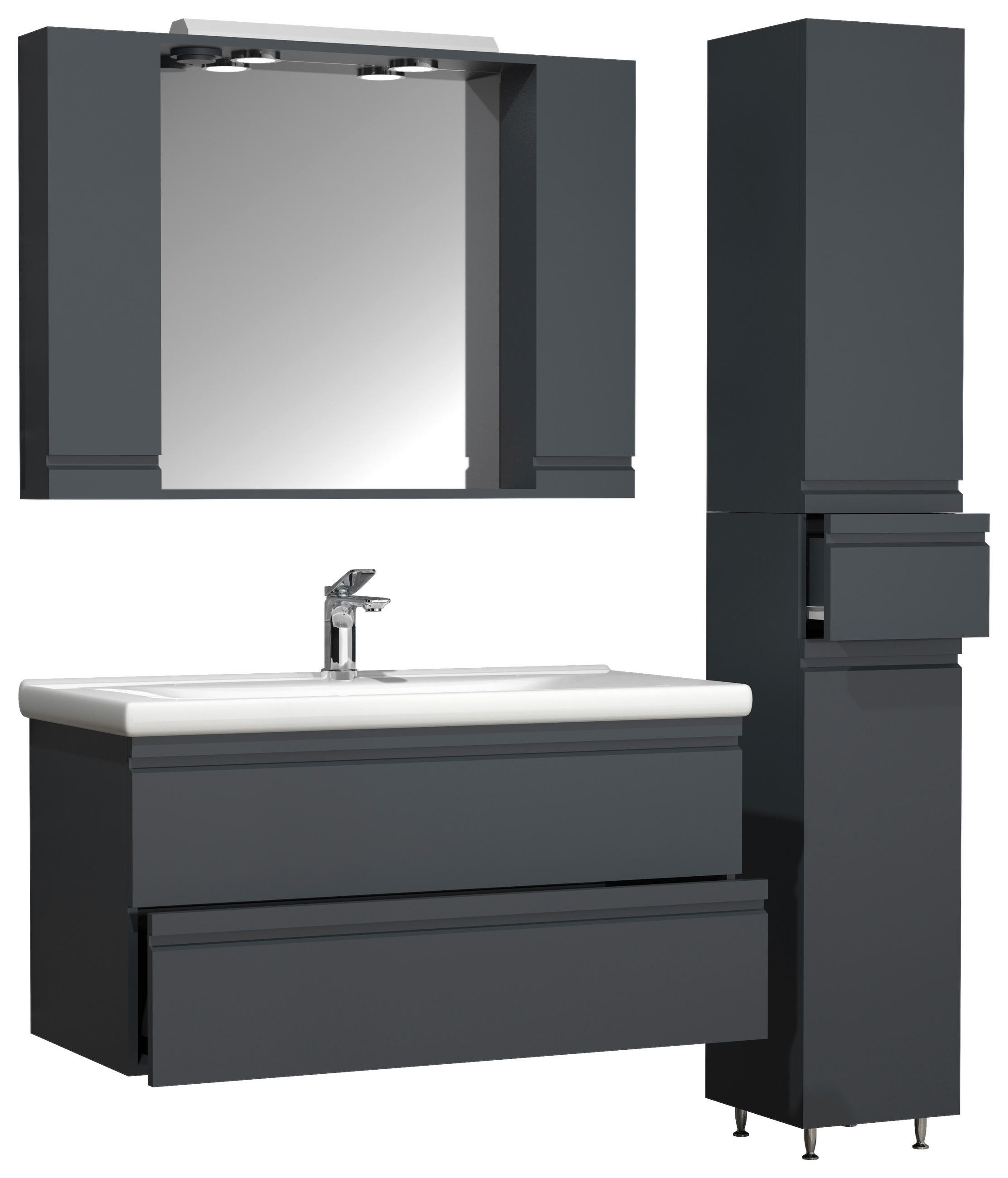 BADEZIMMER 4-teilig  in 130 cm  - Anthrazit, MODERN, Glas/Keramik (130cm) - MID.YOU