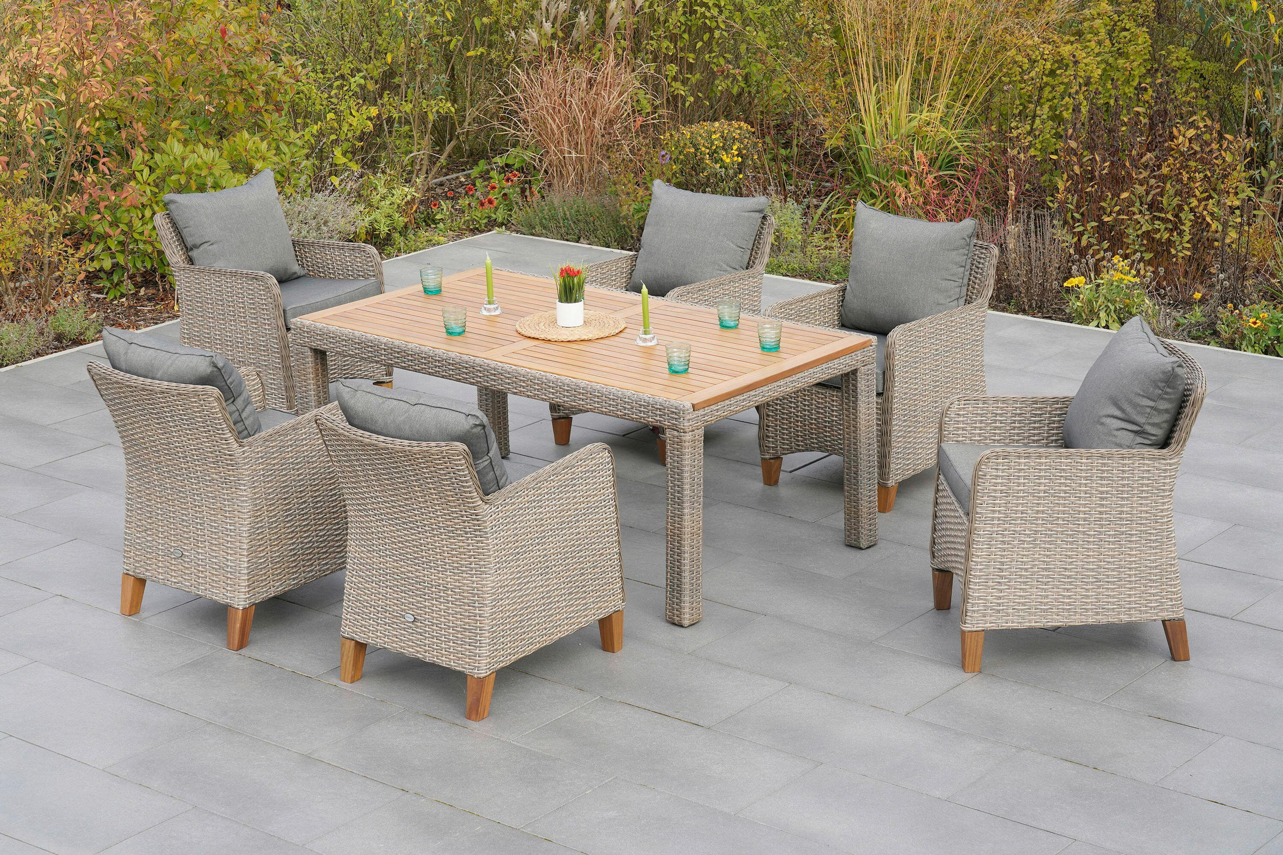 GARTENTISCHGRUPPE Akazie Hartholz Stahl  - Beige/Beigebraun, KONVENTIONELL, Holz/Kunststoff - Gardenson