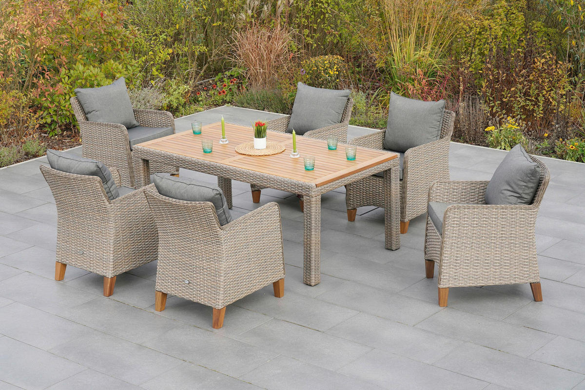 GARTENTISCHGRUPPE Akazie Hartholz Stahl  - Beige/Beigebraun, KONVENTIONELL, Holz/Kunststoff - Gardenson