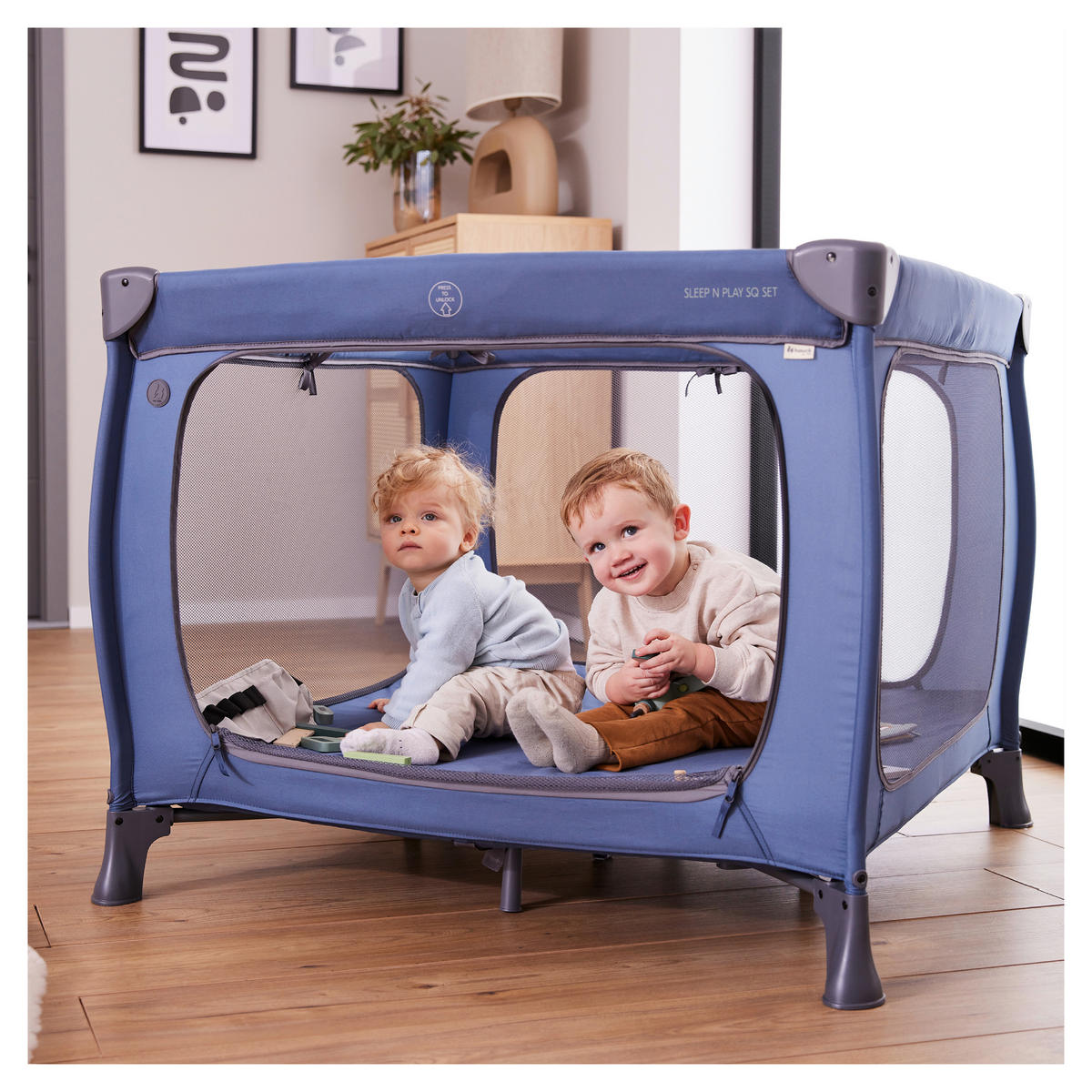 REISEBETT Sleep N Play SQ Set Blau  - Blau, Basics, Kunststoff/Textil (97/76/97cm) - Hauck