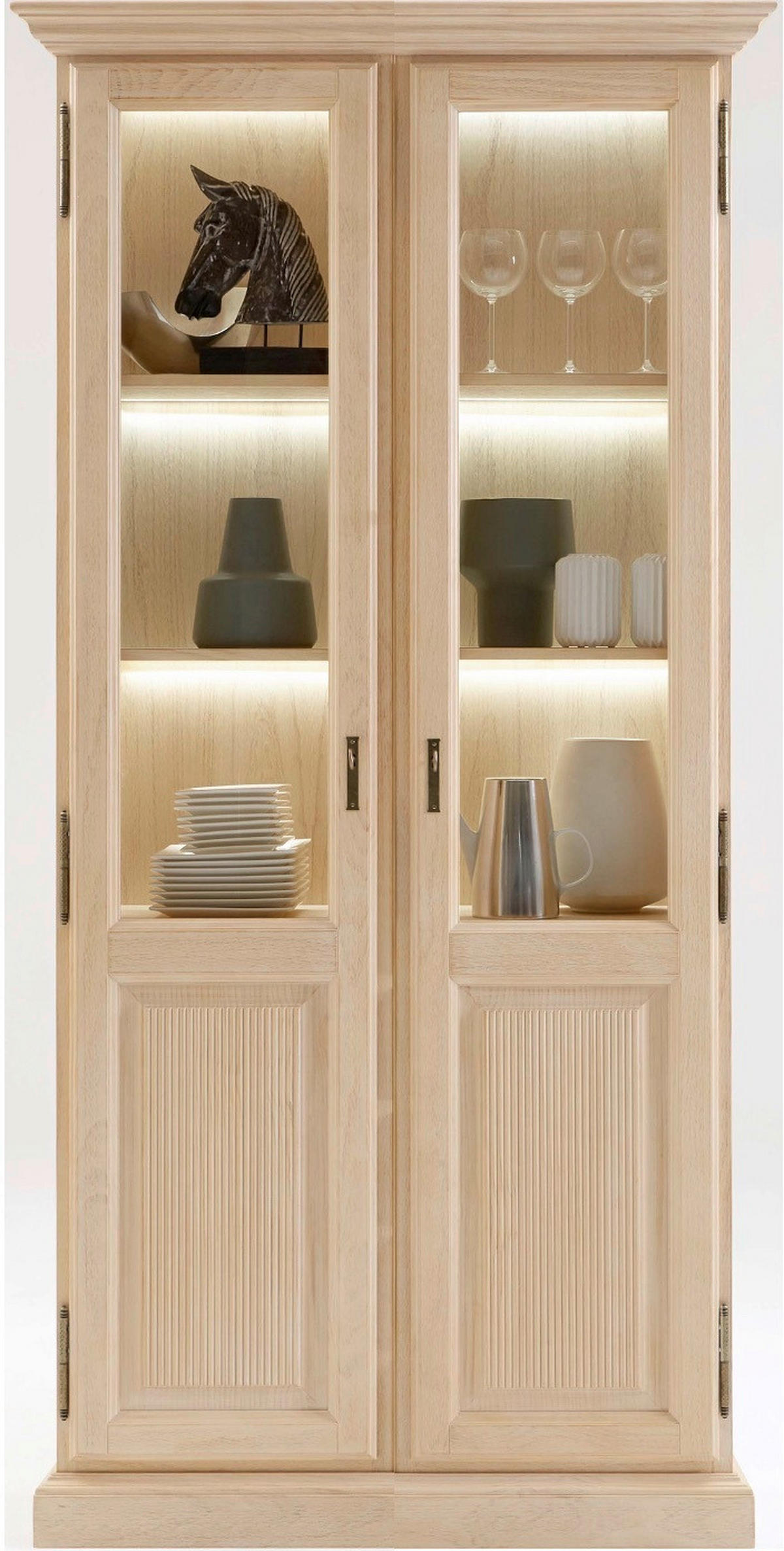 VITRINE in massiv Pinie Beige  - Beige, Design, Holz (110/220/47cm) - Livetastic