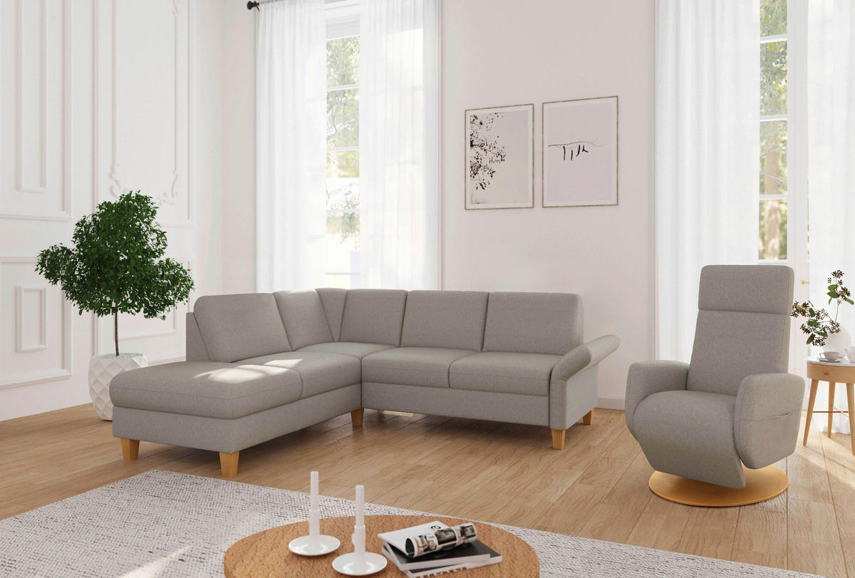 ECKSOFA ROCHELLE E Taupe Flachgewebe  - Taupe/Eichefarben, KONVENTIONELL, Holz/Textil (216/240cm) - Sit & More
