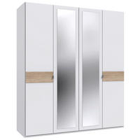 DREHTÜRENSCHRANK 180/208/58 cm,  in Weiß, Eichefarben, Hickory, 4-türig  - Eichefarben/Alufarben, KONVENTIONELL, Glas/Holzwerkstoff (180/208/58cm) - Boxxx