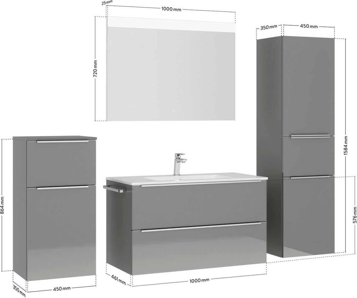 BADEZIMMER 5-teilig  in 191 cm  - Schieferfarben/Edelstahlfarben, MODERN, Glas/Holzwerkstoff (191cm) - Nobilia