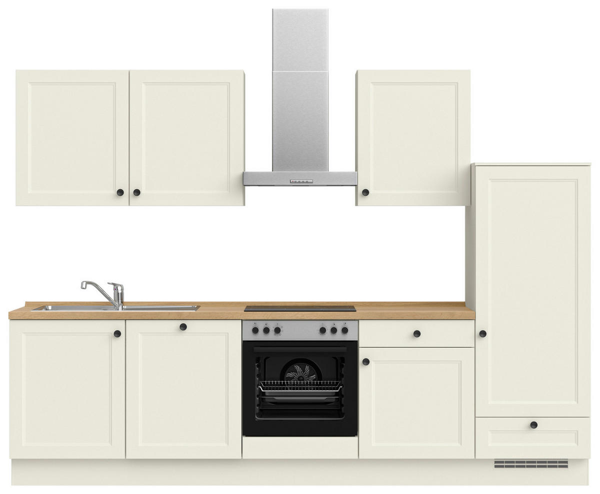 KÜCHENBLOCK Cascada 300 cm  in Weiß, Eichefarben  - Eichefarben/Schwarz, MODERN, Holzwerkstoff/Metall (300cm) - Nobilia