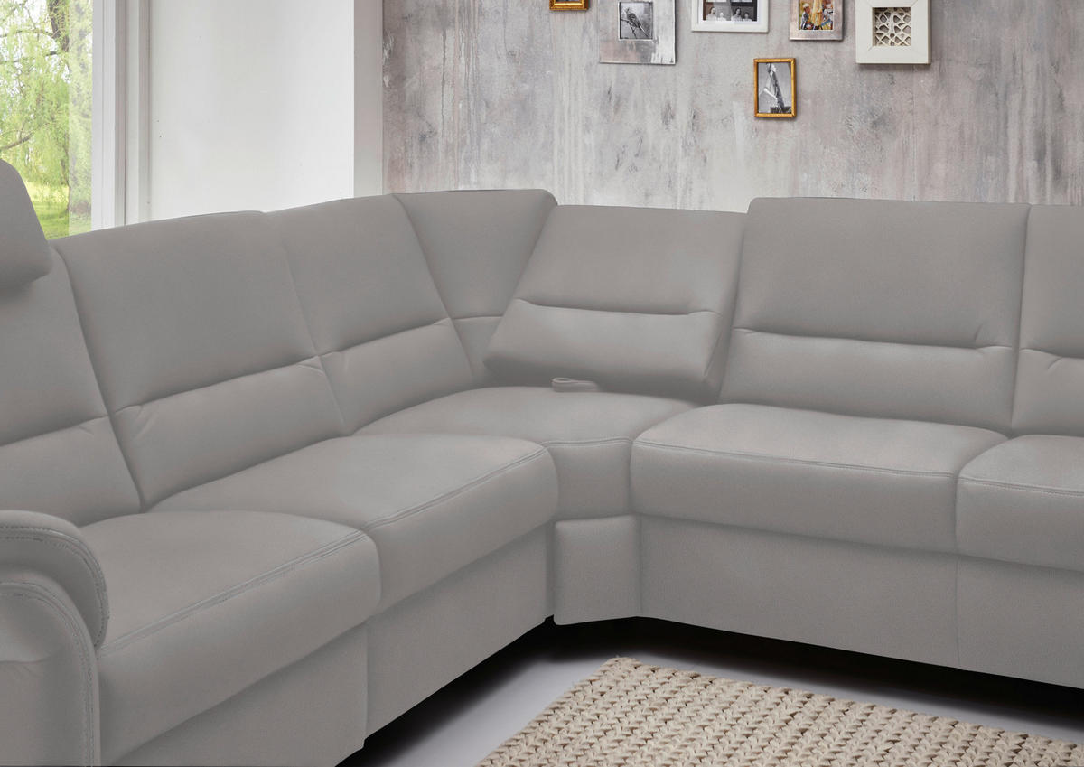 WOHNLANDSCHAFT in Mikrofaser Ecru  - Ecru/Alufarben, Konventionell, Textil/Metall (262/335/173cm) - Beldomo System