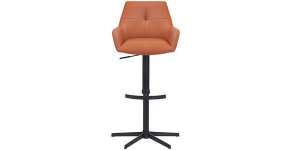 BARHOCKER Echtleder Cognac Eisen Sitzfläche 360° drehbar, inklusive Armlehnen - Cognac/Schwarz, Design, Leder/Metall (55/90-116/53cm) - Novel