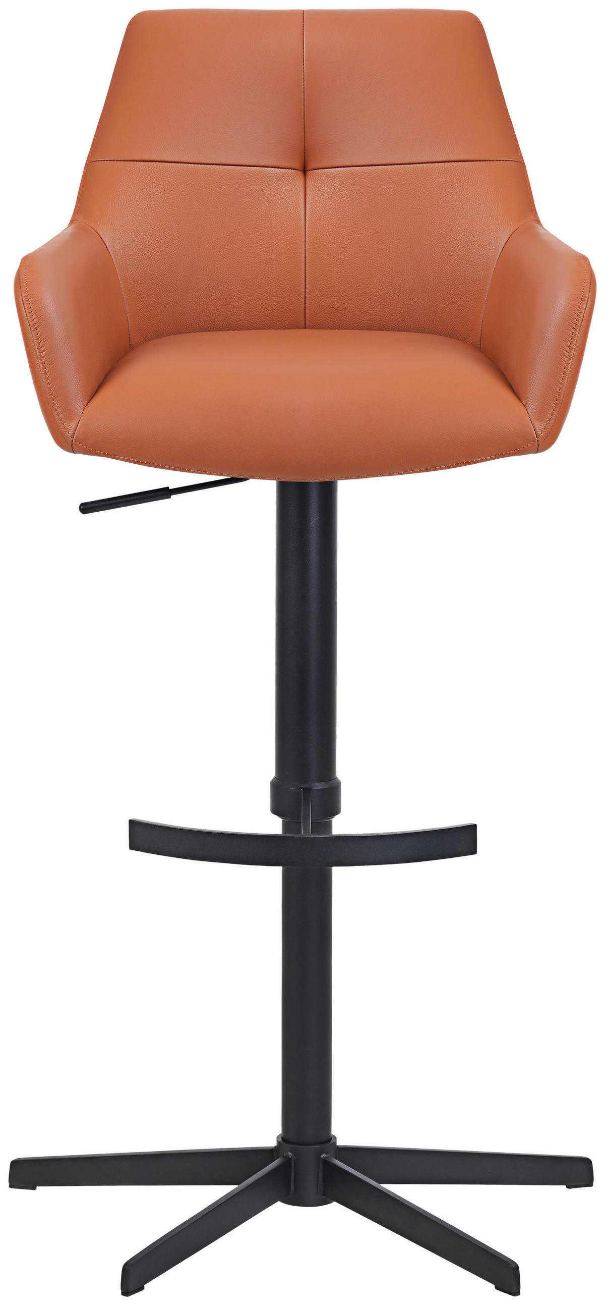 BARHOCKER Echtleder Cognac Eisen Sitzfläche 360° drehbar, inklusive Armlehnen  - Cognac/Schwarz, Design, Leder/Metall (55/90-116/53cm) - Novel