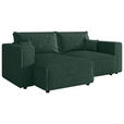 ECKSOFA Dunkelgrün Cord Zierkissen, Rückenkissen, Schlaffunktion, Rücken echt  - Dunkelgrün/Schwarz, MODERN, Kunststoff/Textil (153/250cm) - Xora