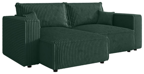 ECKSOFA Dunkelgrün Cord Zierkissen, Rückenkissen, Schlaffunktion, Rücken echt  - Dunkelgrün/Schwarz, MODERN, Kunststoff/Textil (153/250cm) - Xora