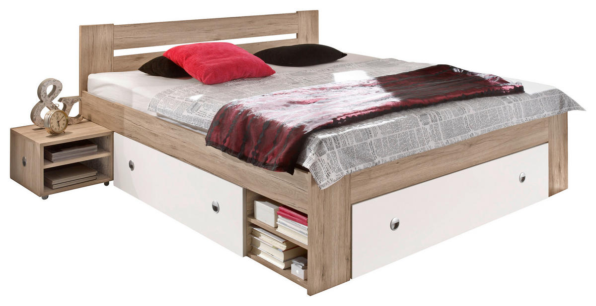 ZOSTAVA S POSTEĽOU, 140/200 cm, biela, farba duba - biela/farba duba, Design, kompozitné drevo (140/200cm) - Cantus