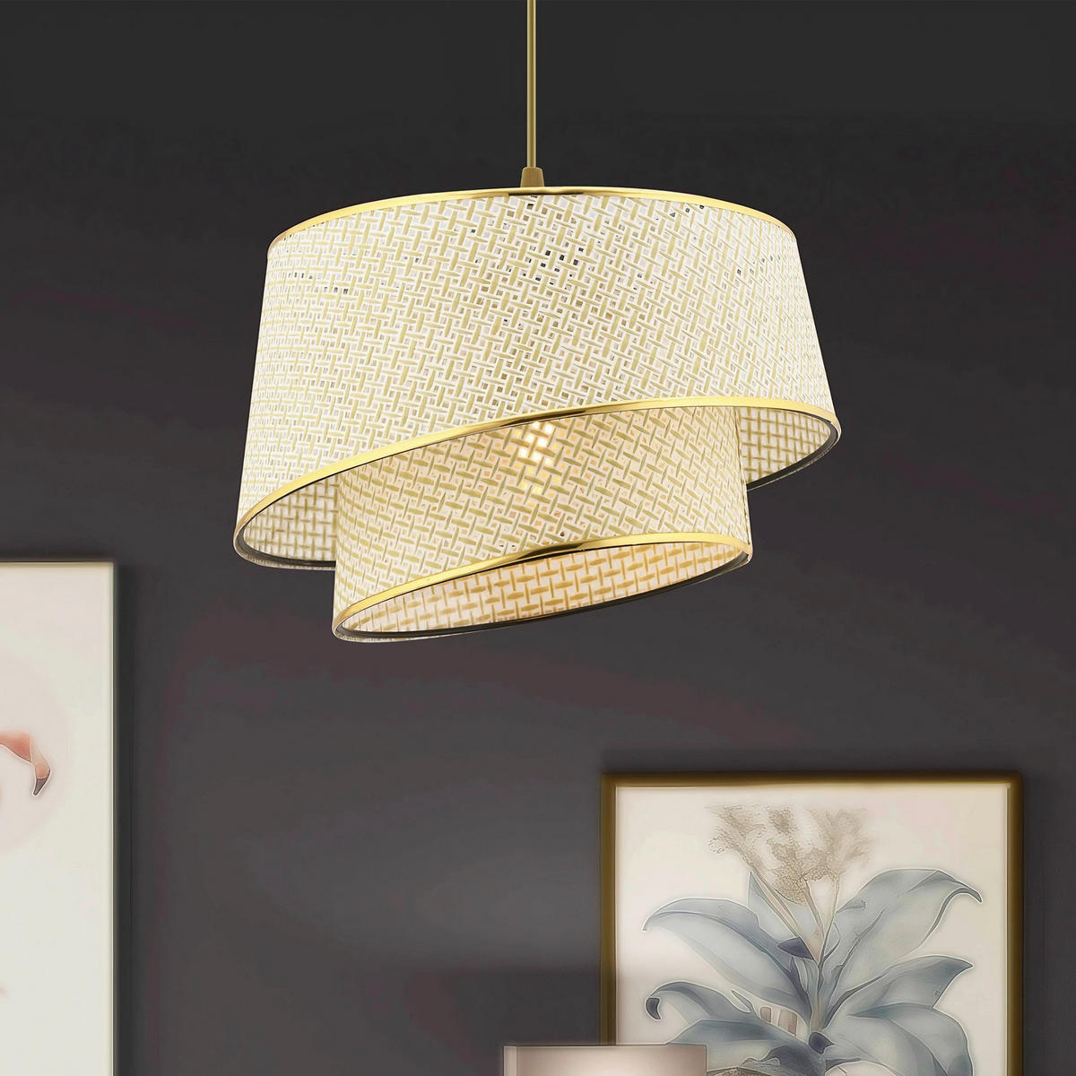 HÄNGELEUCHTE 32/65 cm   - Goldfarben/Creme, Design, Textil/Metall (32/65cm) - P & B