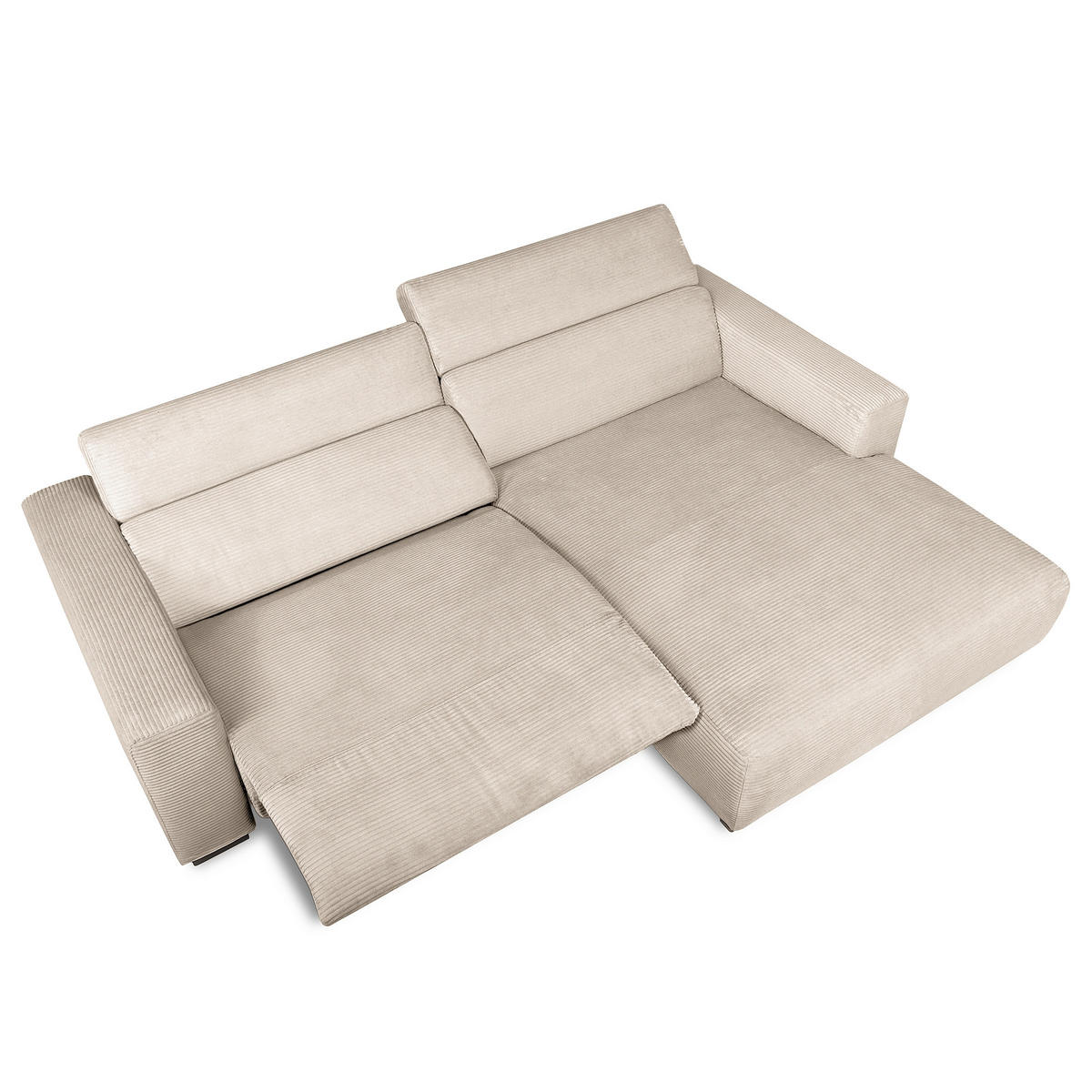 ECKSOFA RENO Hellgrau Cord Relaxfunktion, Kopfteilverstellung  - Hellgrau/Schwarz, Design, Kunststoff/Textil (248/184cm) - Livetastic