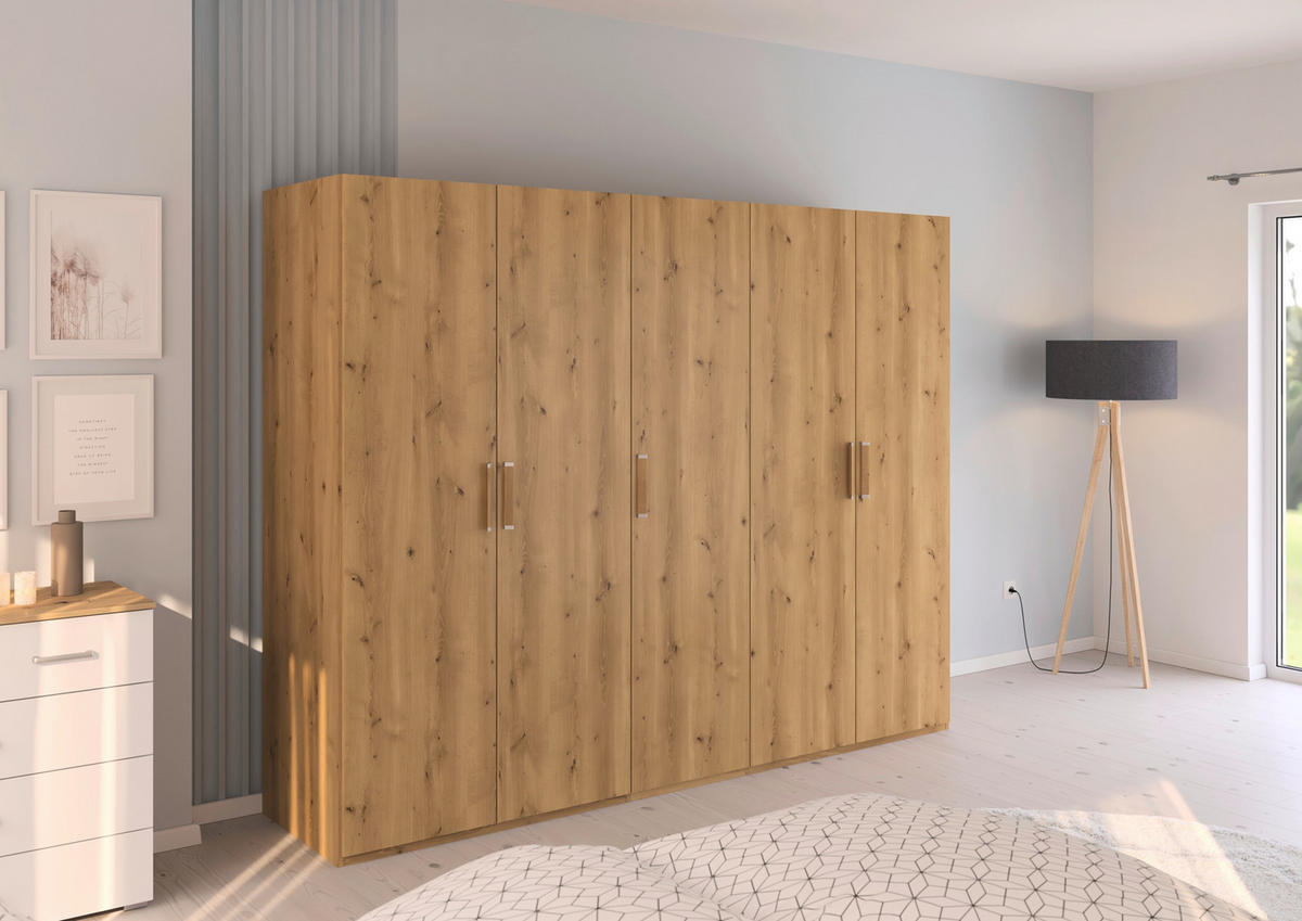 DREHTÜRENSCHRANK 251/197/60 cm 5-türig Eichefarben  - Eichefarben/Silberfarben, Design, Holzwerkstoff/Kunststoff (251/197/60cm) - Novel