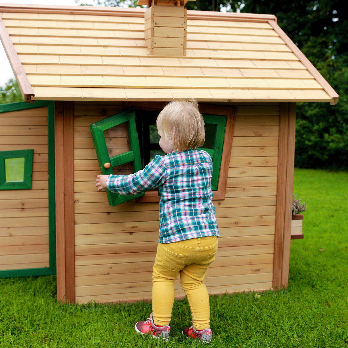 SPIELHAUS 144/146/157 cm  - Braun/Grün, KONVENTIONELL, Holz (144/146/157cm) - Ambia Garden