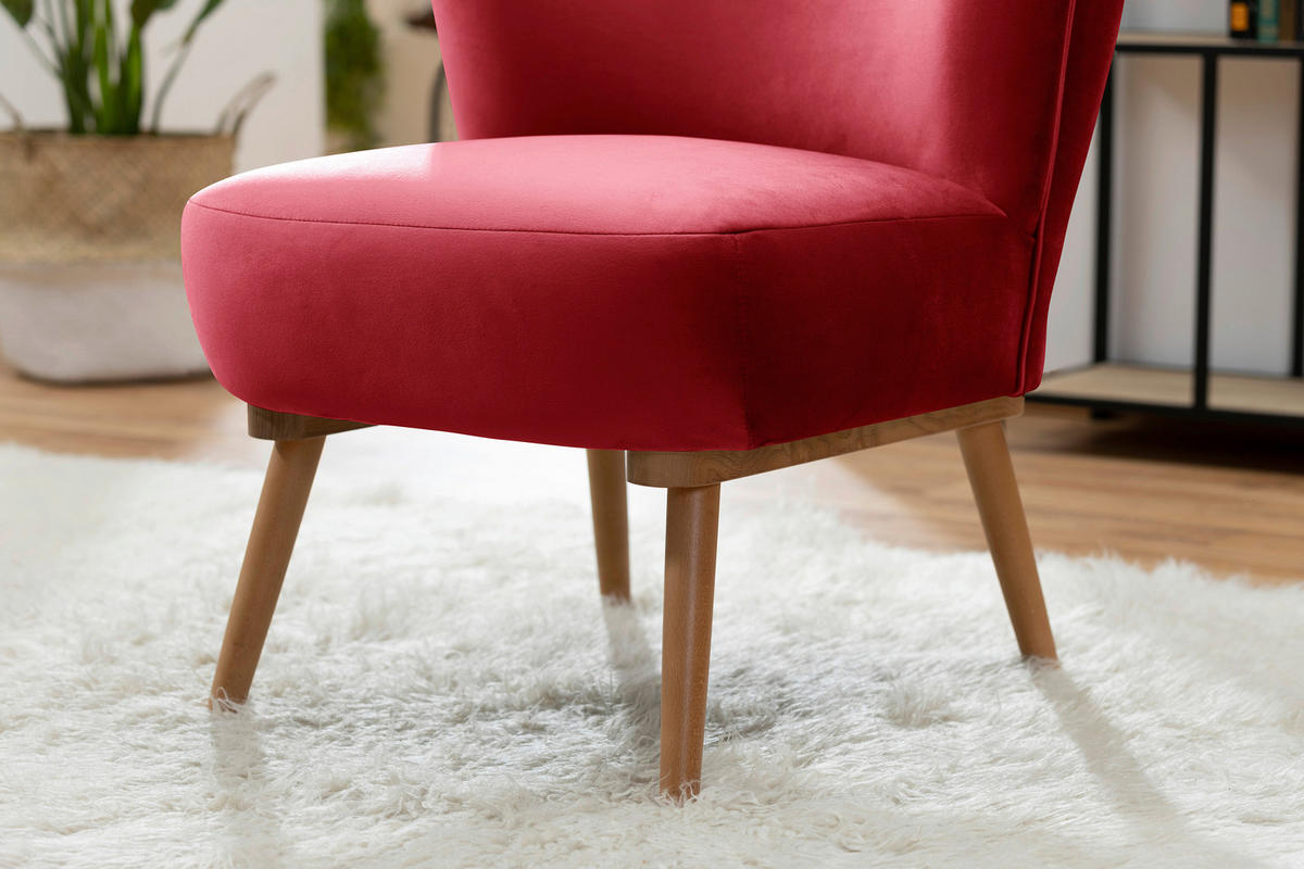SESSEL in Samt, Velours Rot  - Rot/Erlefarben, Design, Holz/Textil (74/72/90cm) - Max Winzer