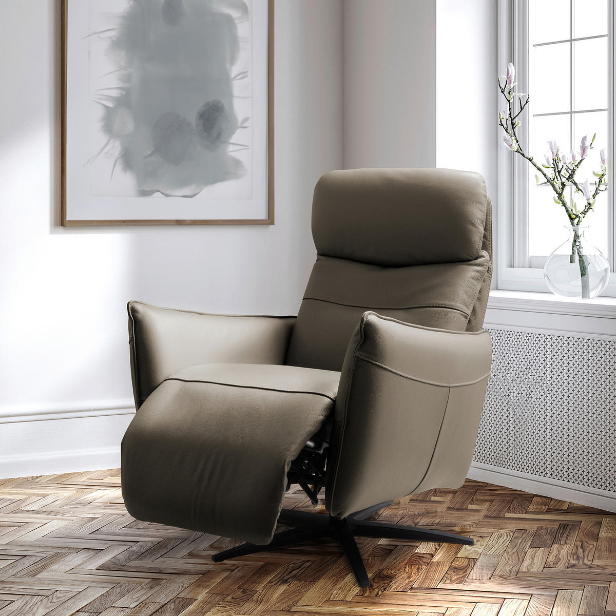 RELAXSESSEL Leder Taupe  - Taupe/Schwarz, Design, Leder/Metall (77/107/88cm) - Livetastic