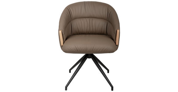 ARMLEHNSTUHL  Sitzfläche 360° drehbar, automatische Rückholfunktion  Echtleder  - Schwarz/Braun, Design, Leder/Holz (61/84/62cm) - Valnatura