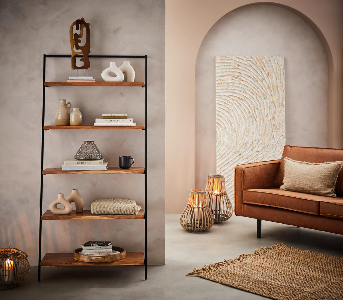 REGÁL, černá, barvy akácie, železo, akácie, 80/170/35 cm - černá/barvy akácie, Trend, kov/dřevo (80/170/35cm) - Ambia Home