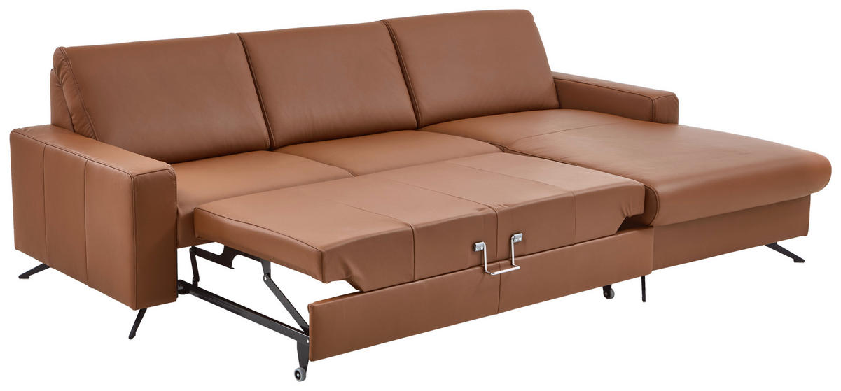 ECKSOFA in Echtleder Cognac  - Cognac/Schwarz, Design, Leder/Metall (165/267cm) - Lomoco