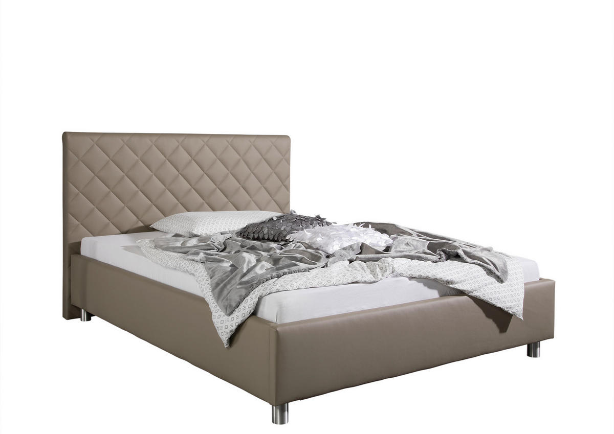 POLSTERBETT 100/200 cm,  in Taupe,  - Taupe/Alufarben, MODERN, Textil/Metall (100/200cm) - Livetastic