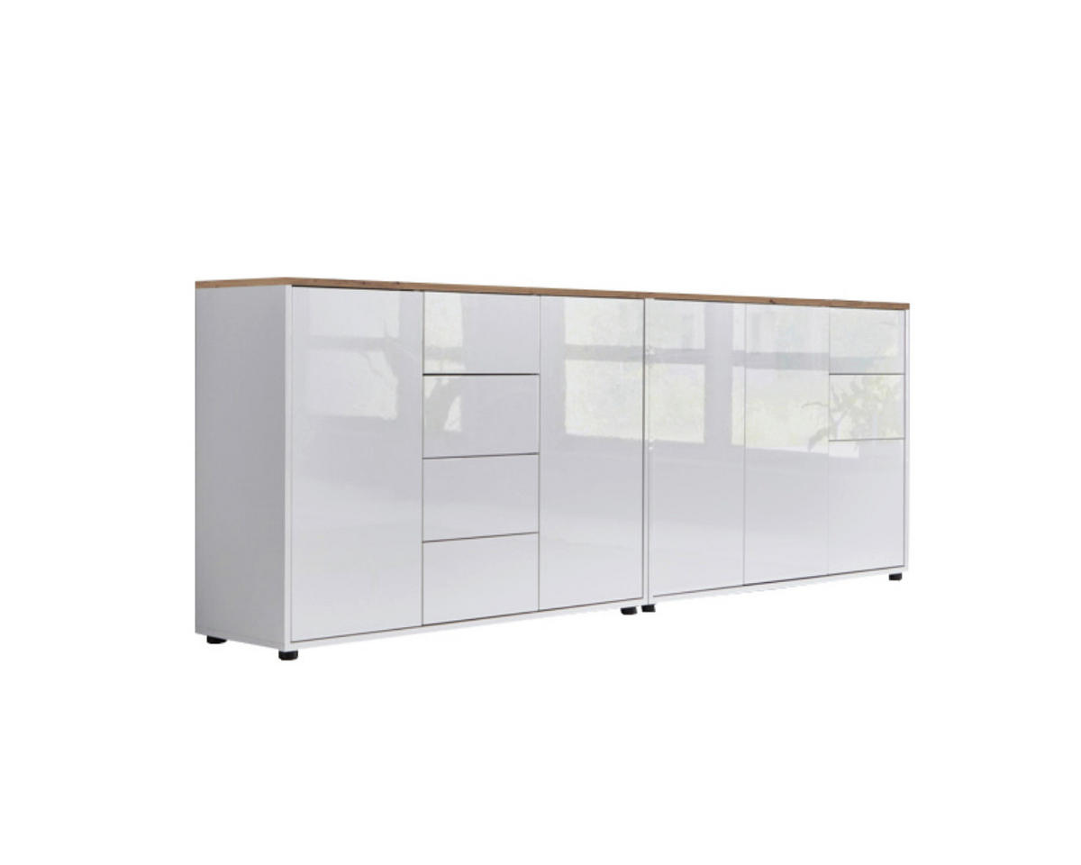 SIDEBOARD Mailand Set 13  in 211/73/33 cm  - Weiß Hochglanz/Schwarz, MODERN, Holzwerkstoff/Kunststoff (211/73/33cm) - MID.YOU