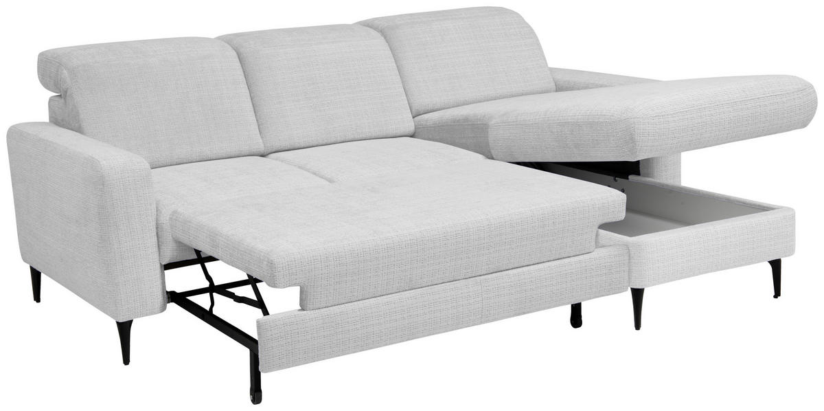 ECKSOFA FABIO Hellgrau Chenille Bettkasten, Kopfteilverstellung  - Hellgrau/Schwarz, Design, Textil/Metall (174/223cm) - Livetastic
