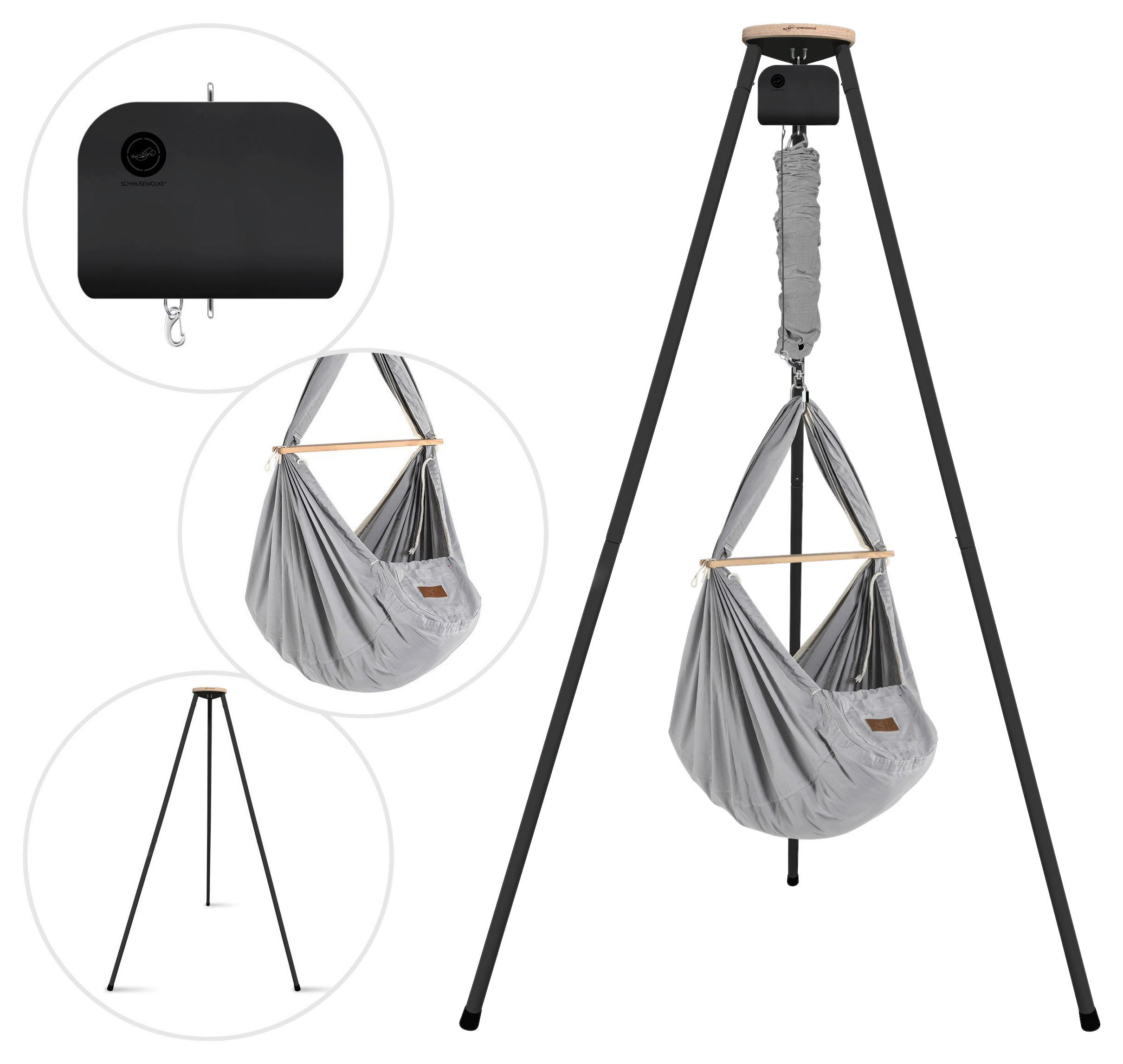 FEDERWIEGE Set inkl. Tipi-Gestell und Motor  Grau, Anthrazit  - Anthrazit/Grau, Basics, Kunststoff/Textil (135/194/135cm) - SCHMUSEWOLKE