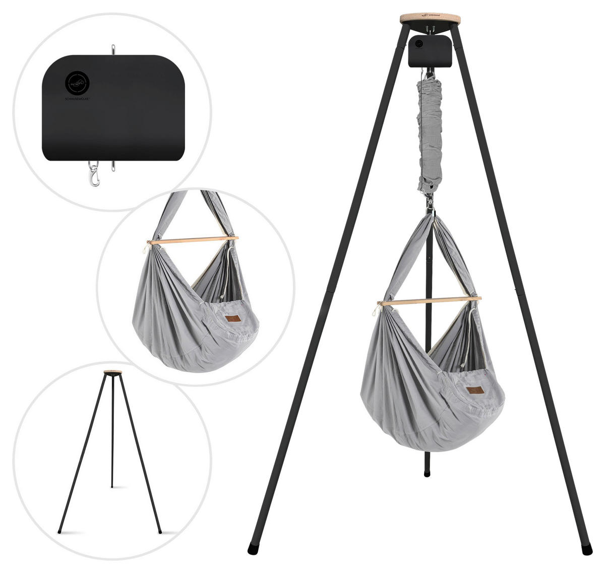 FEDERWIEGE Set inkl. Tipi-Gestell und Motor  Grau, Anthrazit  - Anthrazit/Grau, Basics, Kunststoff/Textil (135/194/135cm) - SCHMUSEWOLKE