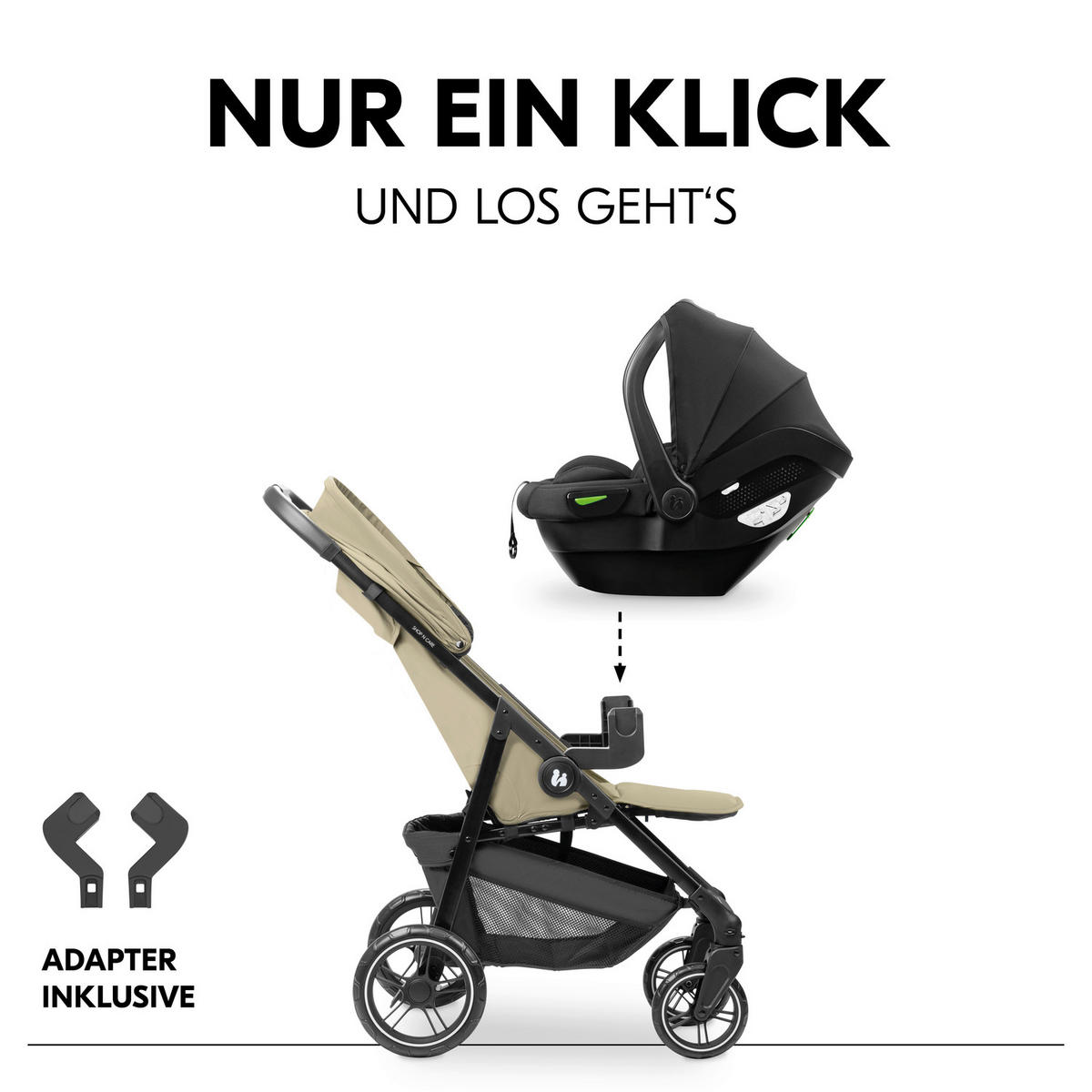 KINDERWAGENSET  Shop N Care Travel Set  Olive  - Schwarz/Olivgrün, Basics, Kunststoff/Textil (52/110/91cm) - Hauck
