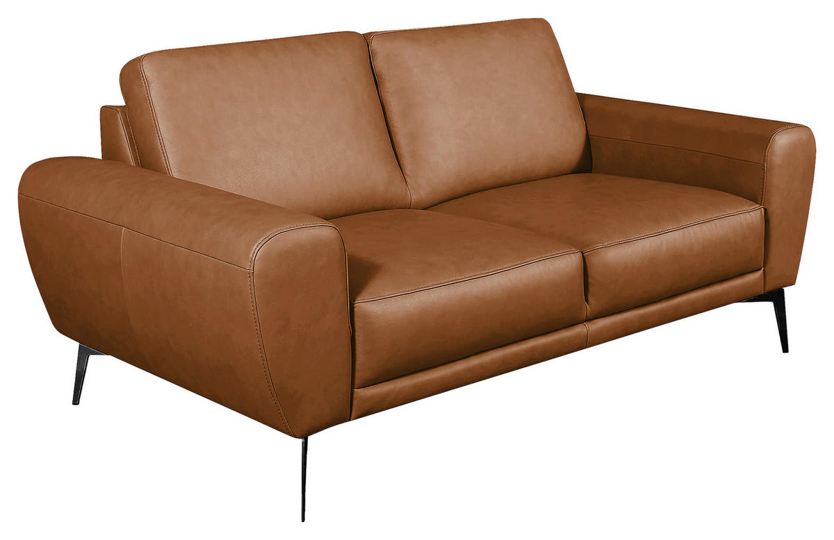 2-SITZER-SOFA Cognac Echtleder  - Cognac/Schwarz, Design, Leder/Metall (177/85/92cm) - Livetastic